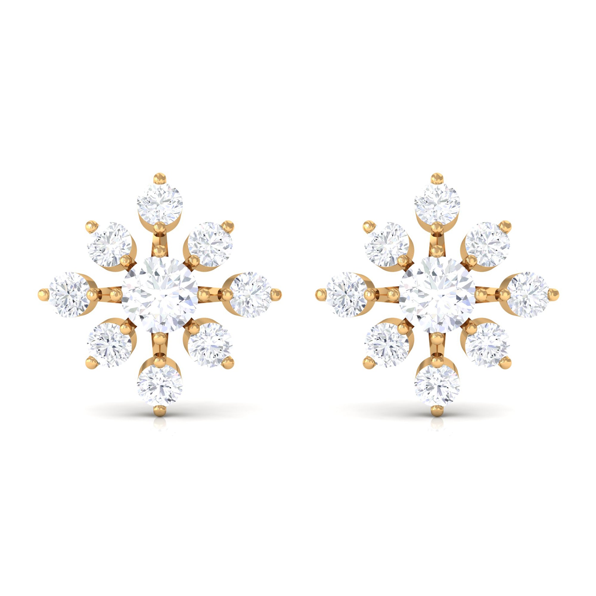 Classic Floral Stud Earrings with Round Cut Moissanite Moissanite - ( D-VS1 ) - Color and Clarity - Rosec Jewels