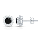 0.44 Carat Black Onyx and Diamond Halo Stud Earrings AAA - Rosec Jewels