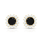0.44 Carat Black Onyx and Diamond Halo Stud Earrings AAA - Rosec Jewels