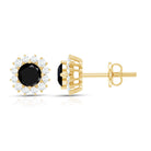 0.44 Carat Black Onyx and Diamond Halo Stud Earrings AAA - Rosec Jewels