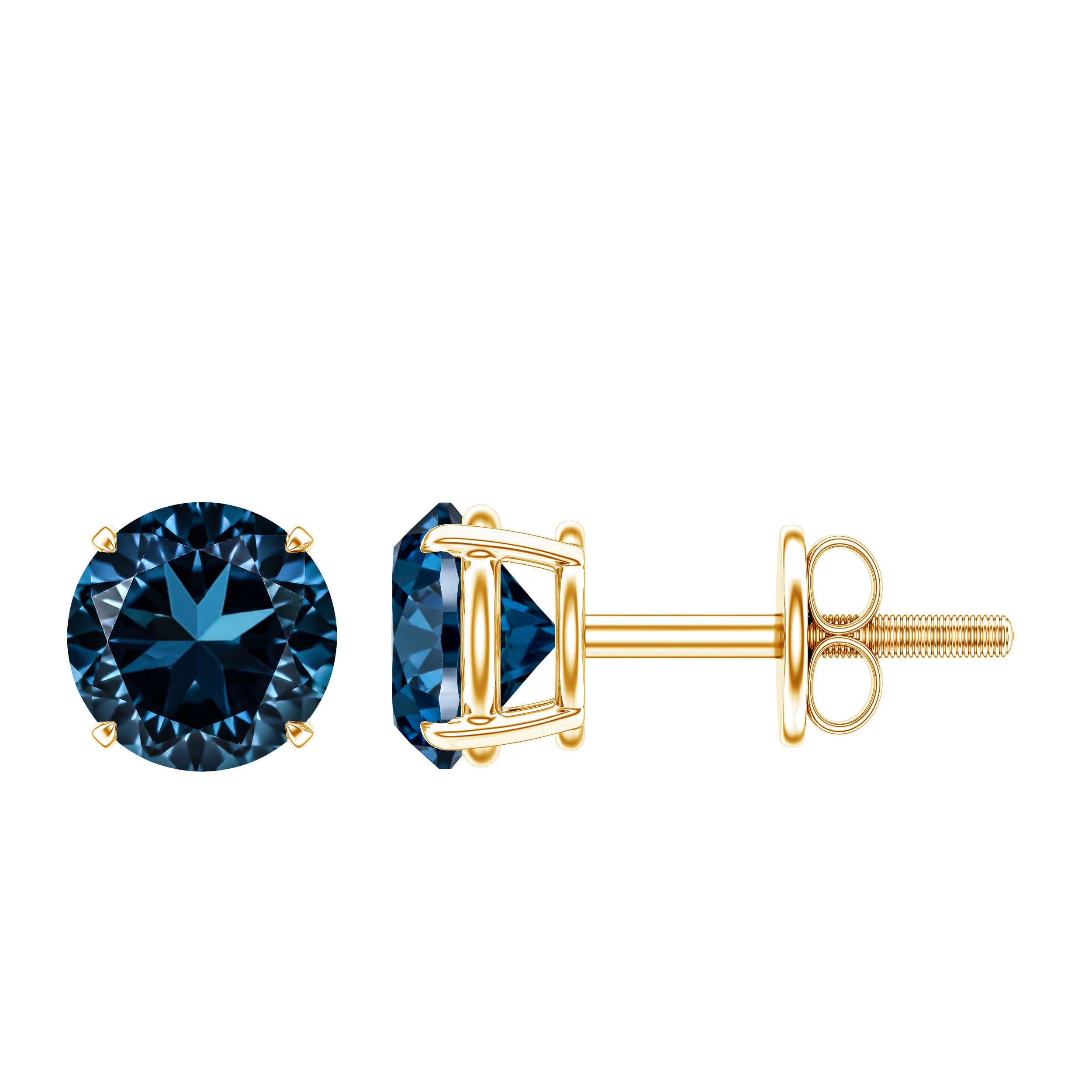 Genuine London Blue Topaz Solitaire Stud Earrings in Prong Setting AAA - Rosec Jewels
