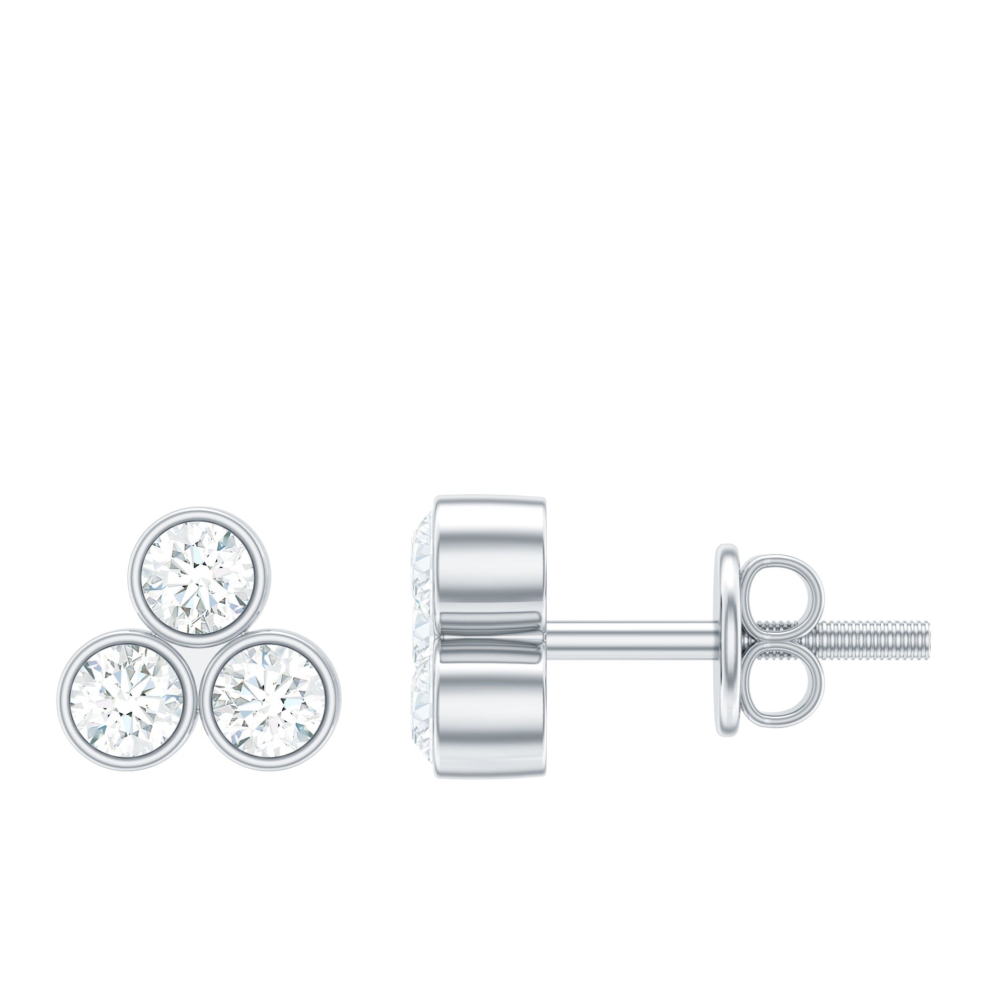 1/2 CT Bezel Set Round Cut Moissanite Three Stone Stud Earrings