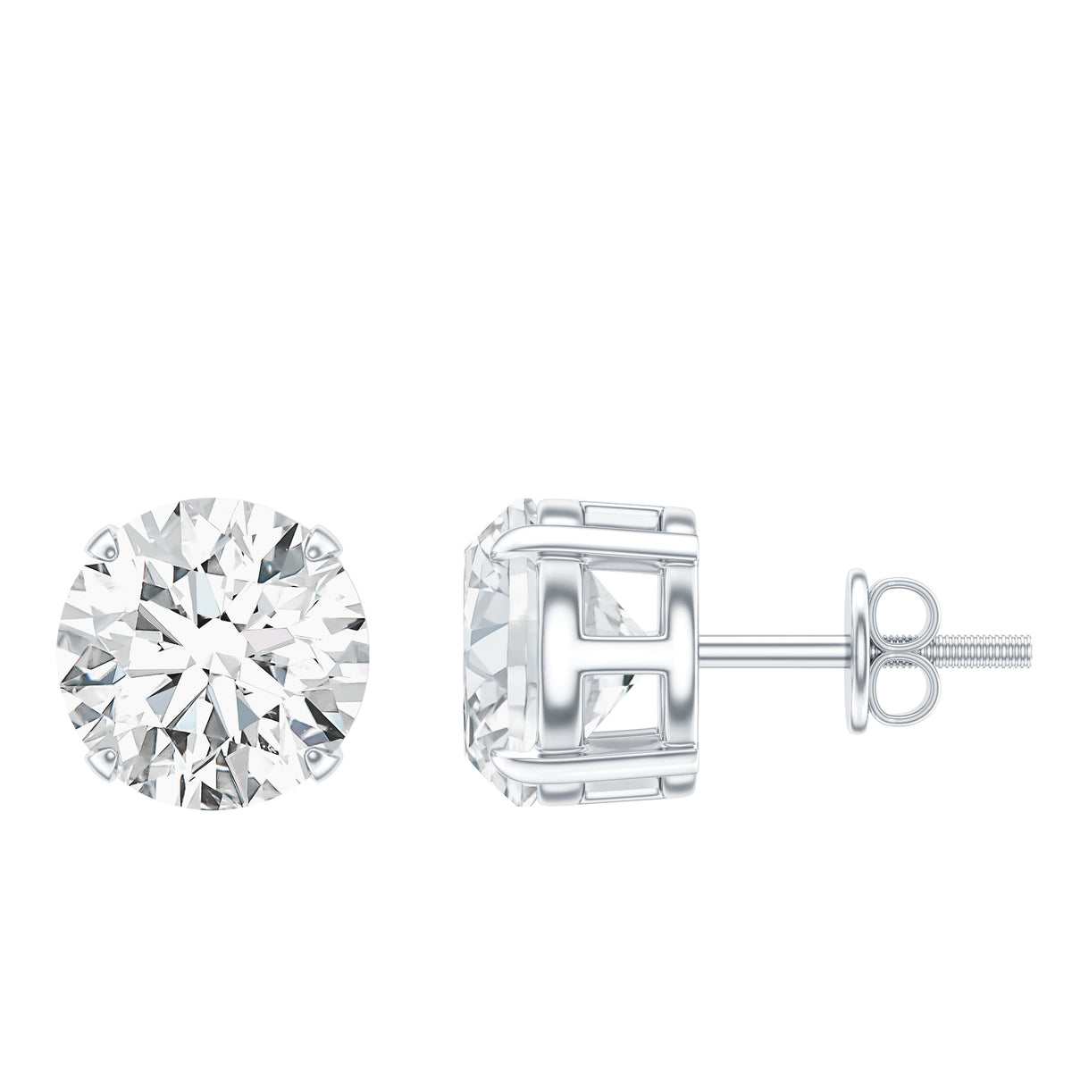 4.2 Carat Round Cut Moissanite Solitaire Stud Earrings D-VS1 - Rosec Jewels