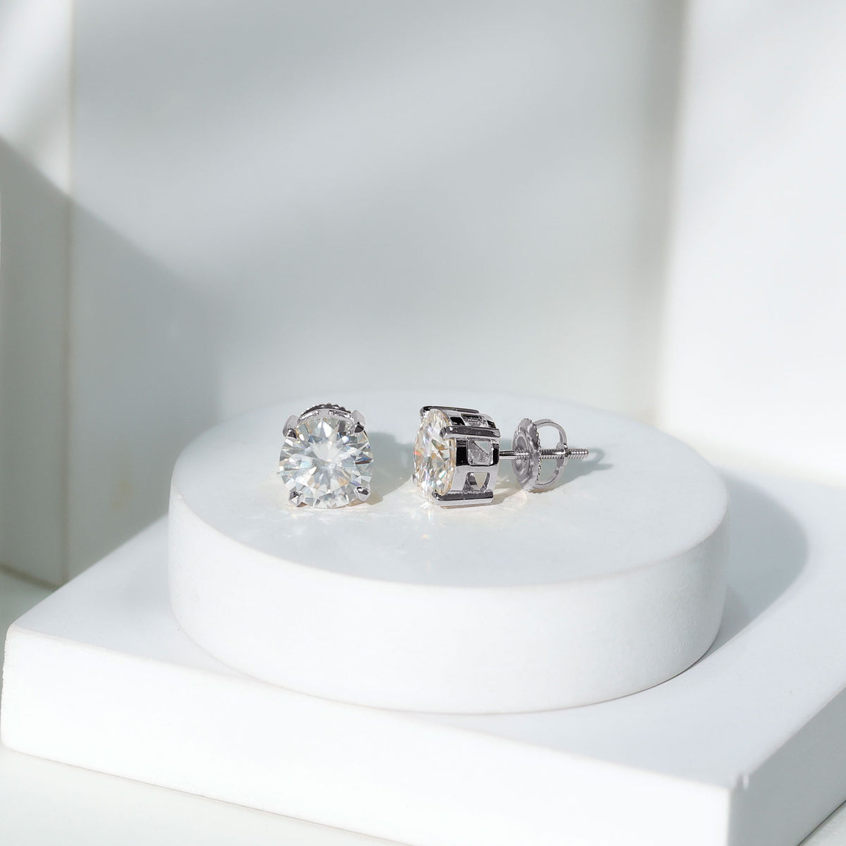 4.2 Carat Round Cut Moissanite Solitaire Stud Earrings D-VS1 - Rosec Jewels
