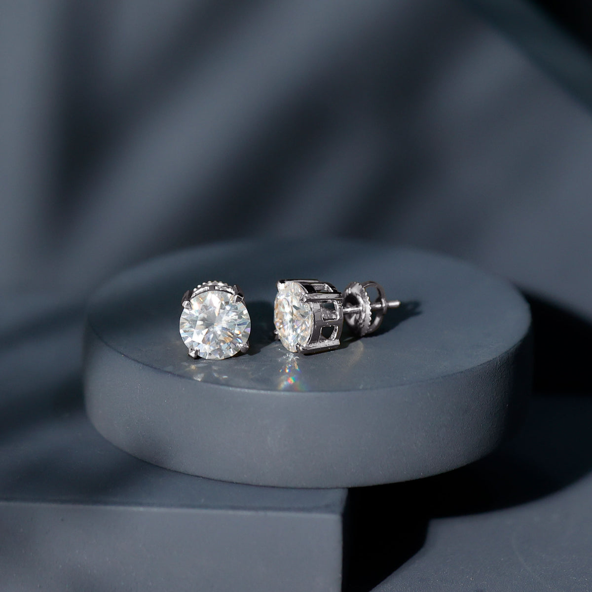 4.2 Carat Round Cut Moissanite Solitaire Stud Earrings D-VS1 - Rosec Jewels
