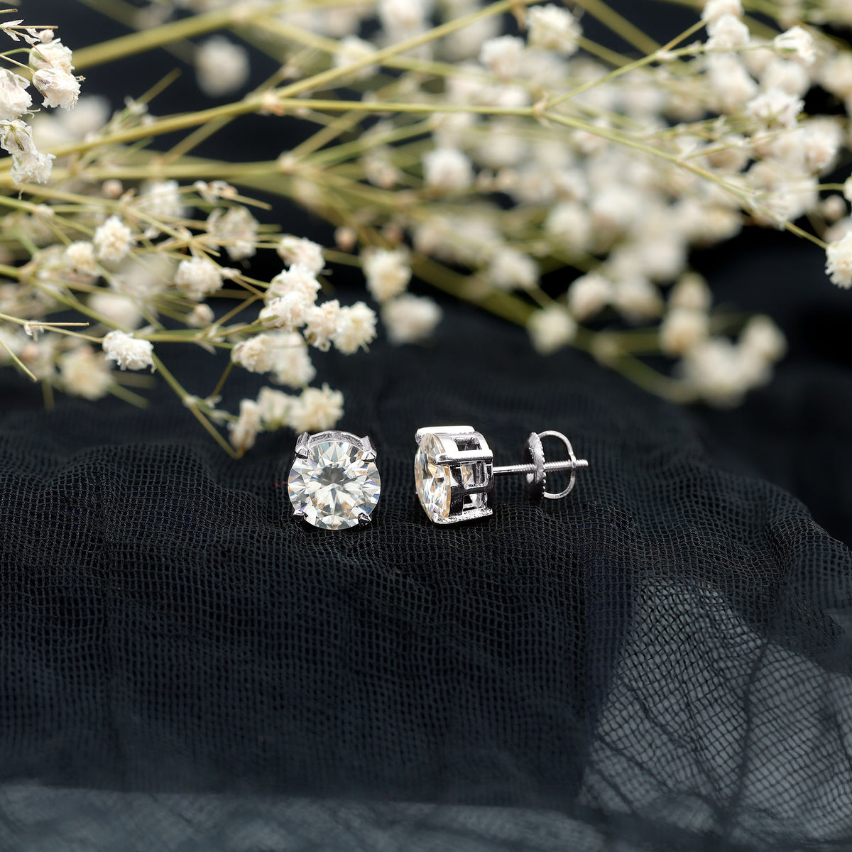 4.2 Carat Round Cut Moissanite Solitaire Stud Earrings D-VS1 - Rosec Jewels