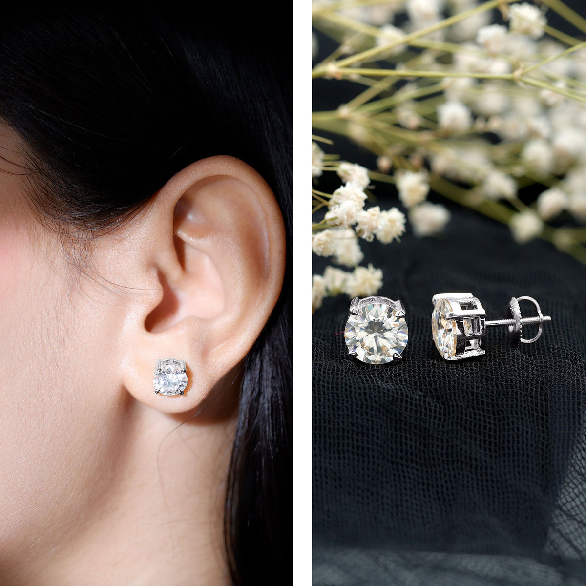 4.2 Carat Round Cut Moissanite Solitaire Stud Earrings D-VS1 - Rosec Jewels