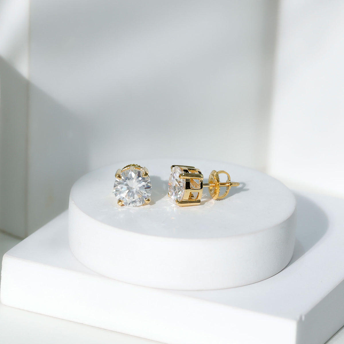 4.2 Carat Round Cut Moissanite Solitaire Stud Earrings D-VS1 - Rosec Jewels