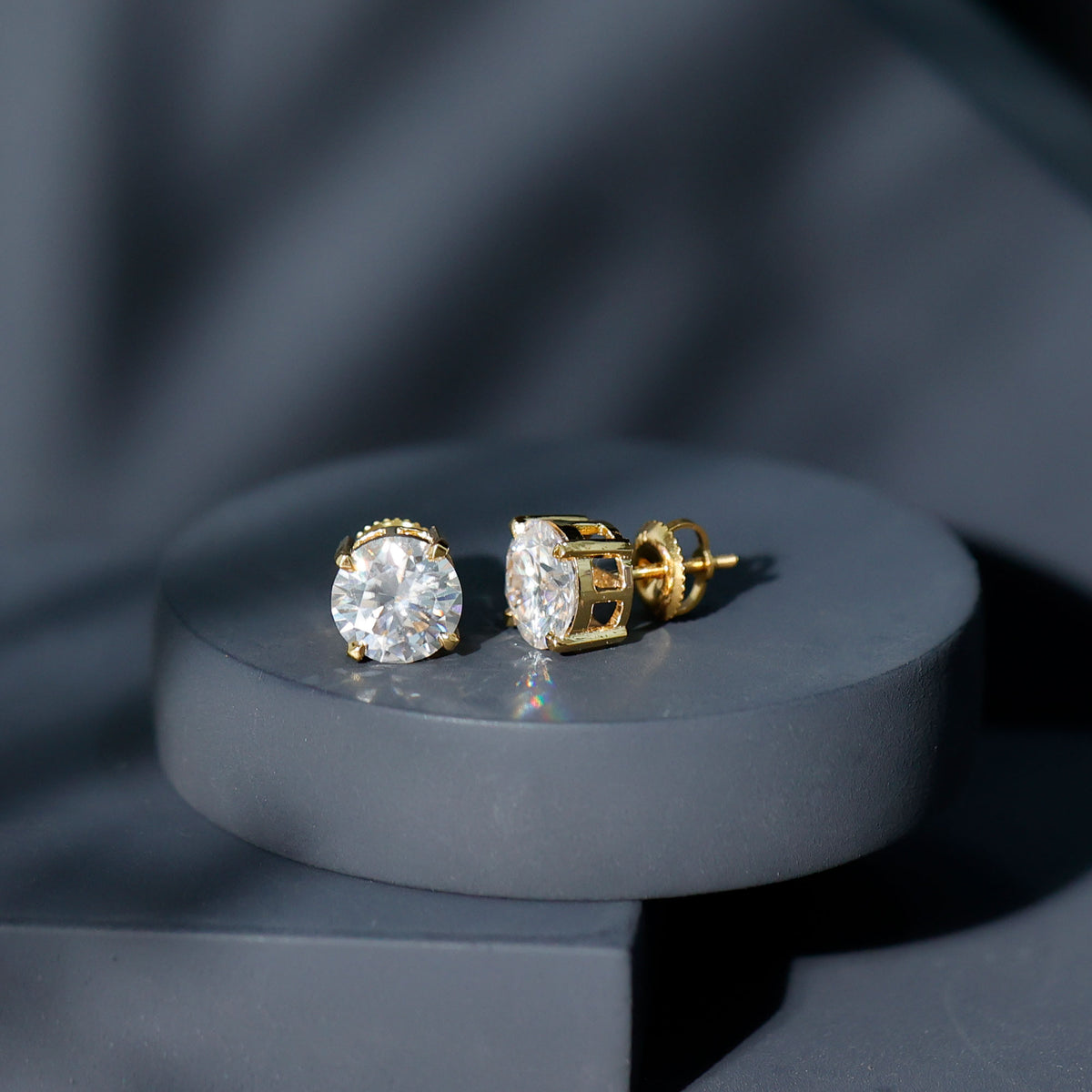 4.2 Carat Round Cut Moissanite Solitaire Stud Earrings D-VS1 - Rosec Jewels