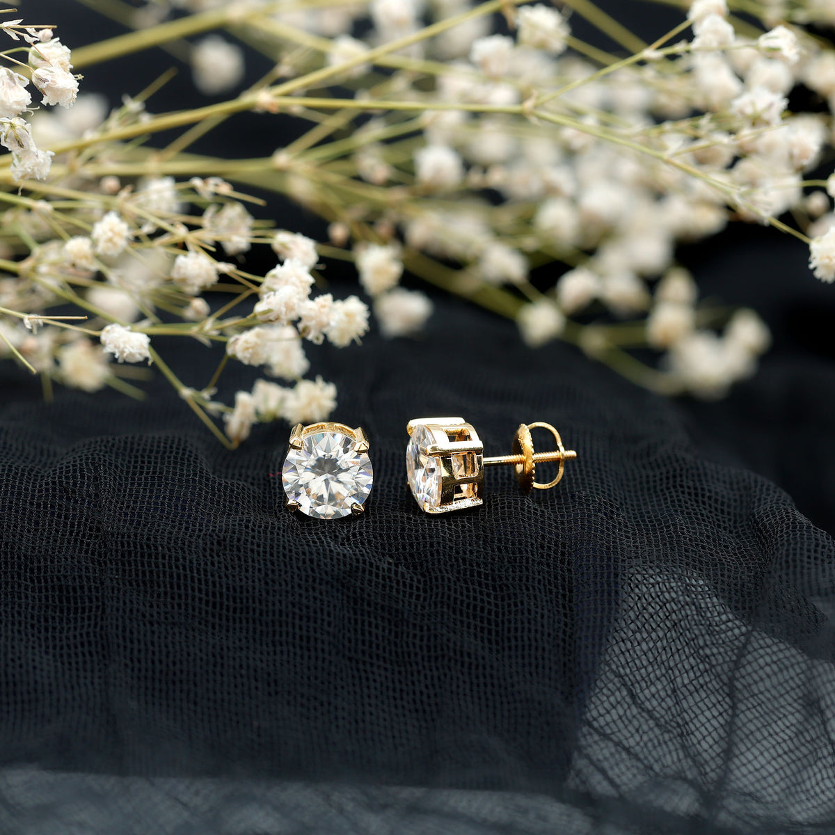4.2 Carat Round Cut Moissanite Solitaire Stud Earrings D-VS1 - Rosec Jewels