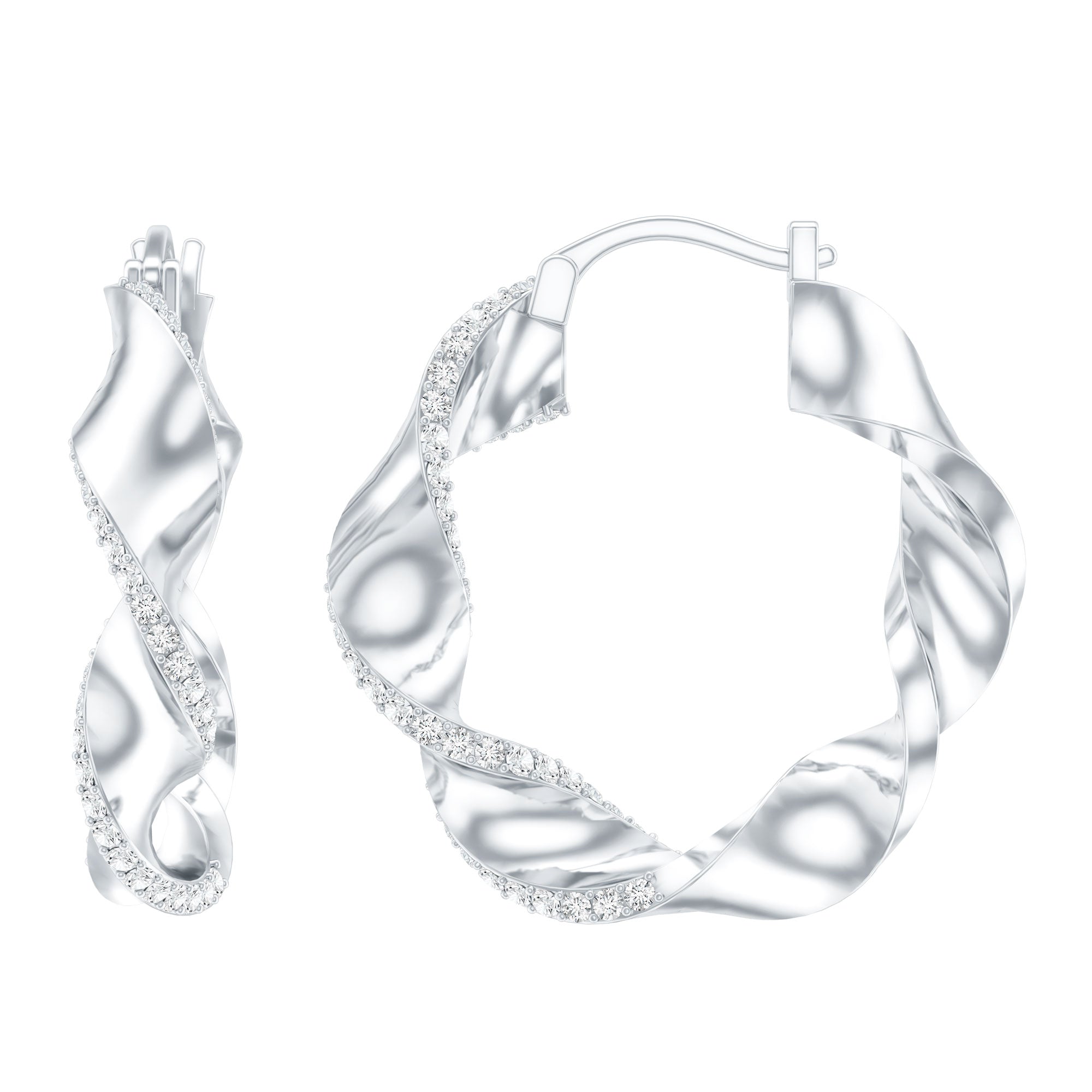 Lab Grown Diamond Twisted Hoop Earrings with Snap Back Lab - ( EF-VS ) - Rosec Jewels