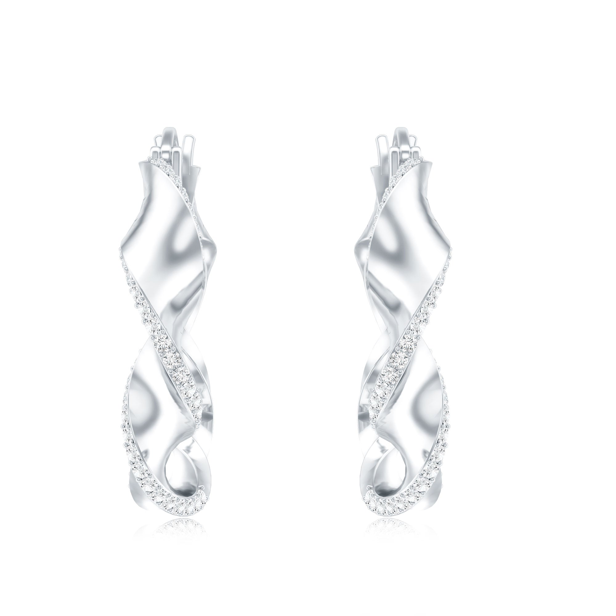 Lab Grown Diamond Twisted Hoop Earrings with Snap Back Lab - ( EF-VS ) - Rosec Jewels