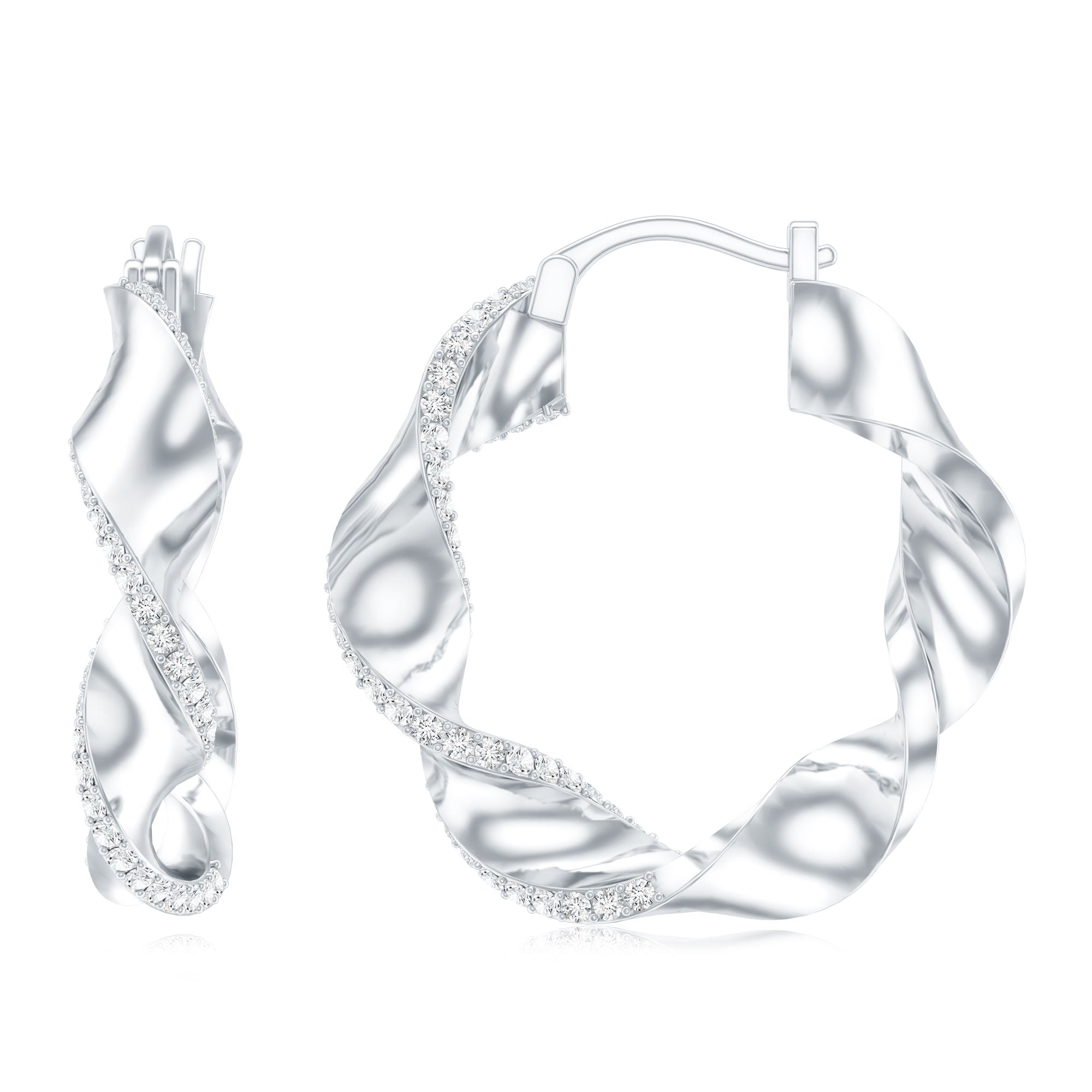Lab Grown Diamond Twisted Hoop Earrings with Snap Back Lab - ( EF-VS ) - Rosec Jewels