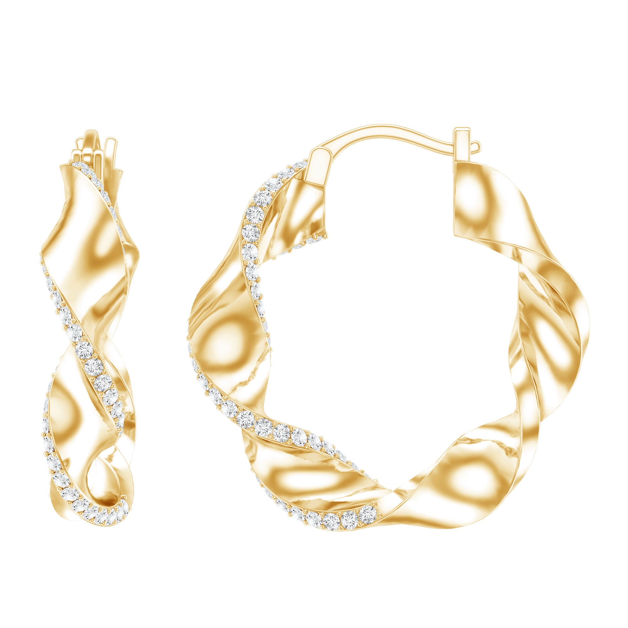 Lab Grown Diamond Twisted Hoop Earrings with Snap Back Lab - ( EF-VS ) - Rosec Jewels