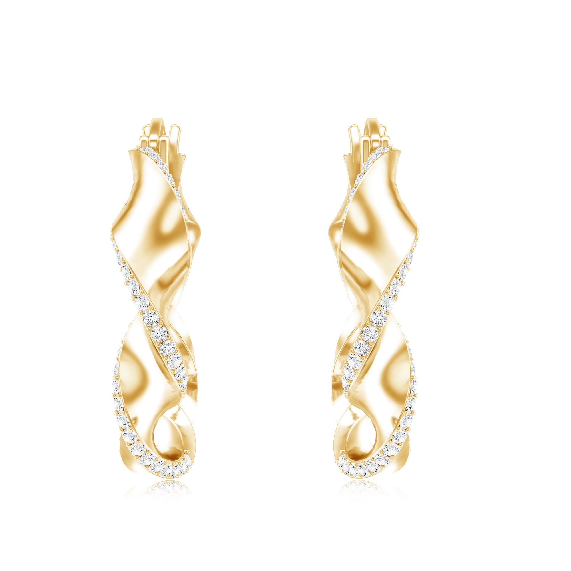 Lab Grown Diamond Twisted Hoop Earrings with Snap Back Lab - ( EF-VS ) - Rosec Jewels