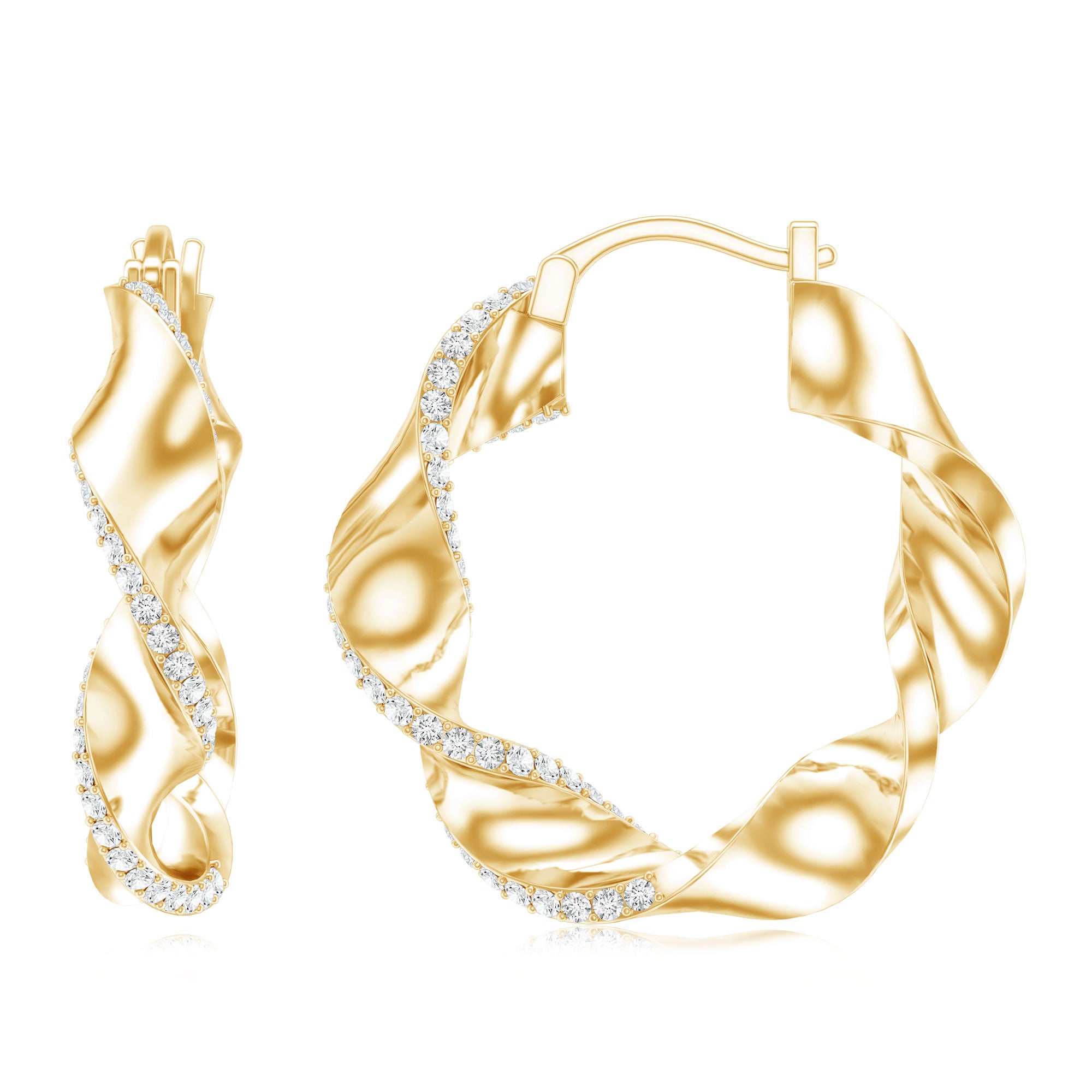 Lab Grown Diamond Twisted Hoop Earrings with Snap Back Lab - ( EF-VS ) - Rosec Jewels