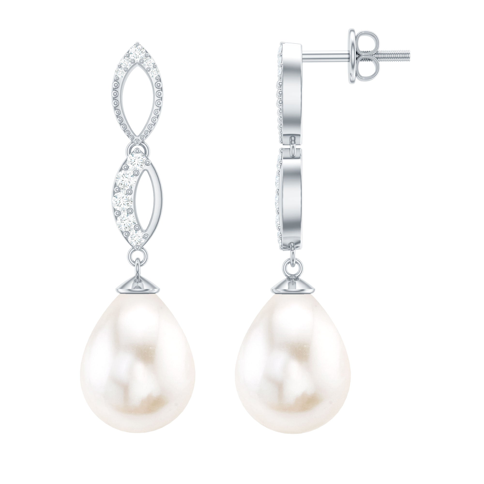 Freshwater Pearl and Diamond Infinity Drop Earrings