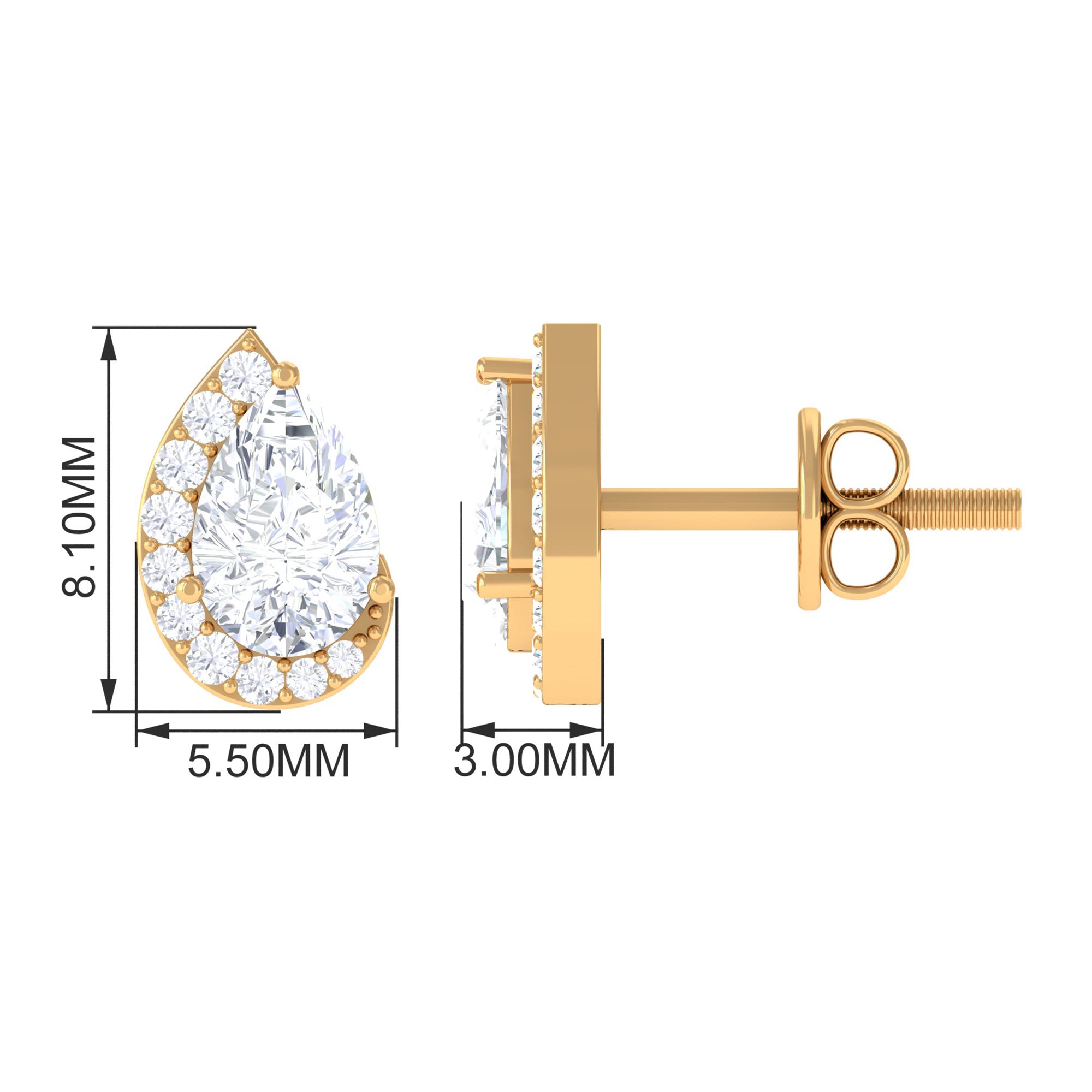 Pear Cut Simulated Diamond Stud Earrings with Half Halo Zircon - ( AAAA ) - Quality - Rosec Jewels
