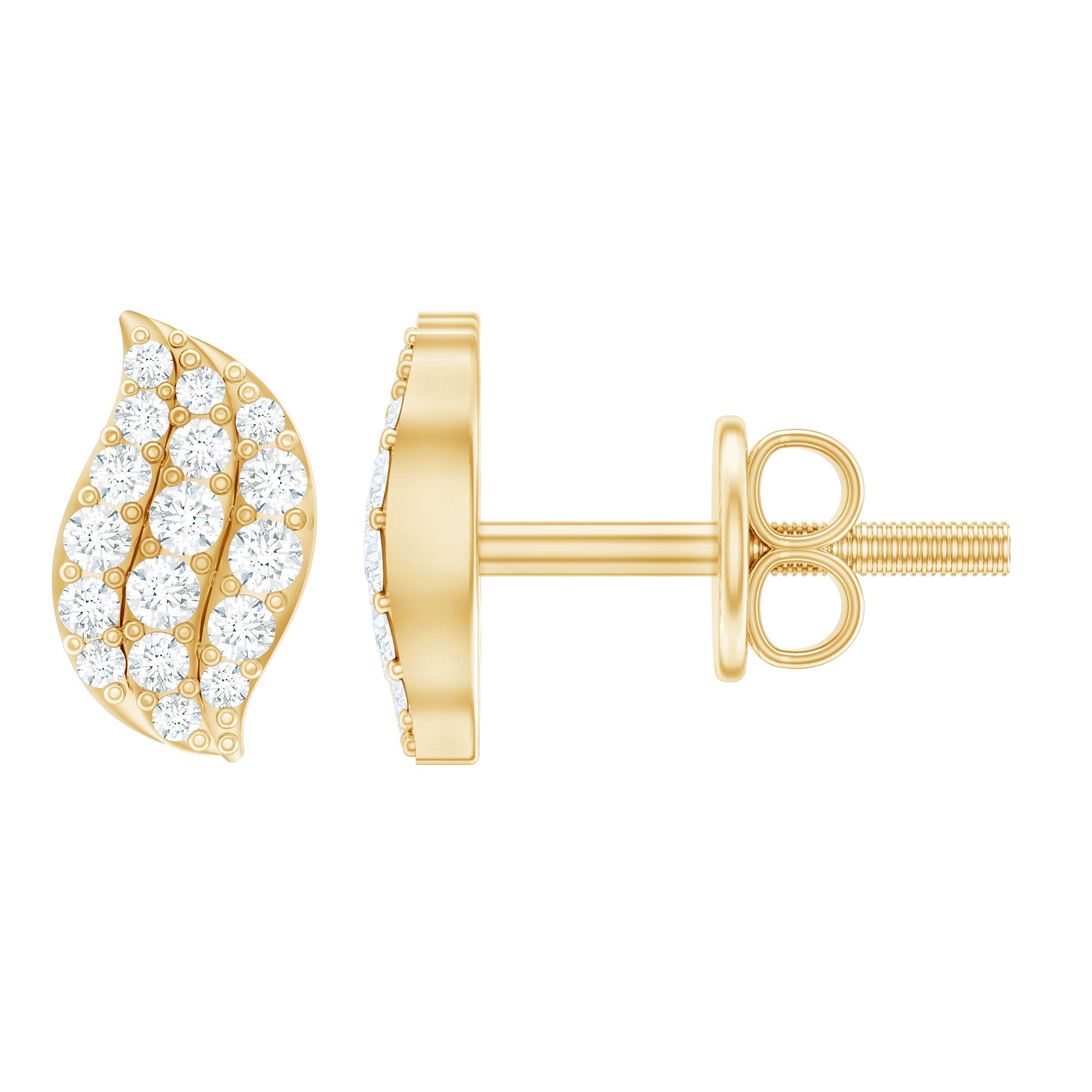 Cubic Zirconia Leaf Stud Earrings in Pave Setting AAAA - Rosec Jewels