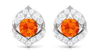 Lab Grown Orange Sapphire Stud Earrings with Diamond Lab Created Orange Sapphire - ( AAAA ) - Quality - Rosec Jewels