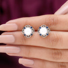 Vintage Freshwater Pearl Stud Earrings with Created Sapphire Freshwater Pearl - ( AAA ) - Quality - Rosec Jewels