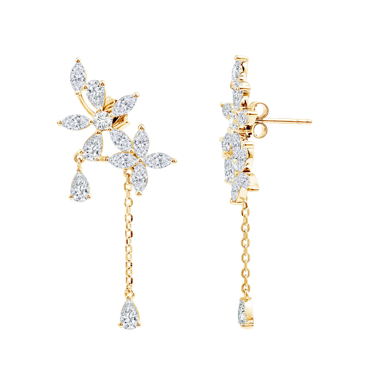 Certified Lab Grown Diamond Flower Dangle Drop Earrings Lab - ( EF-VS ) - Rosec Jewels