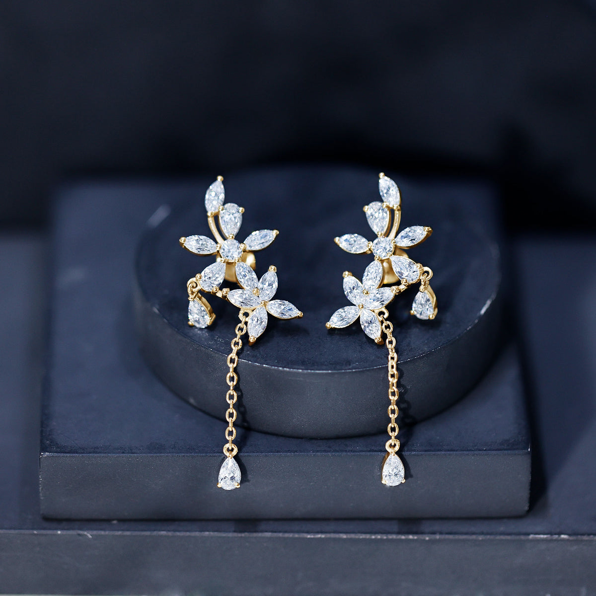 Certified Lab Grown Diamond Flower Dangle Drop Earrings Lab - ( EF-VS ) - Rosec Jewels