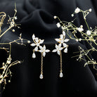 Certified Lab Grown Diamond Flower Dangle Drop Earrings Lab - ( EF-VS ) - Rosec Jewels