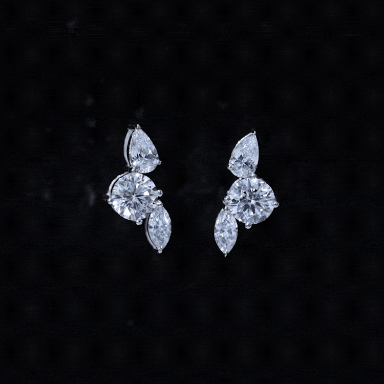 Unique Lab Grown Diamond Three Stone Stud Earrings for Women Lab - ( EF-VS ) - Rosec Jewels