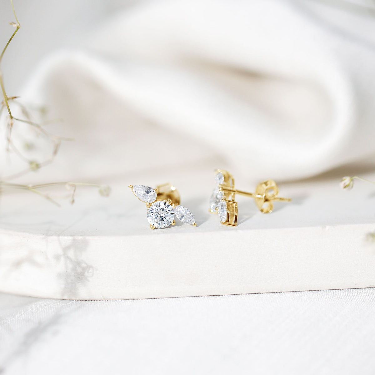 Unique Lab Grown Diamond Three Stone Stud Earrings for Women Lab - ( EF-VS ) - Rosec Jewels