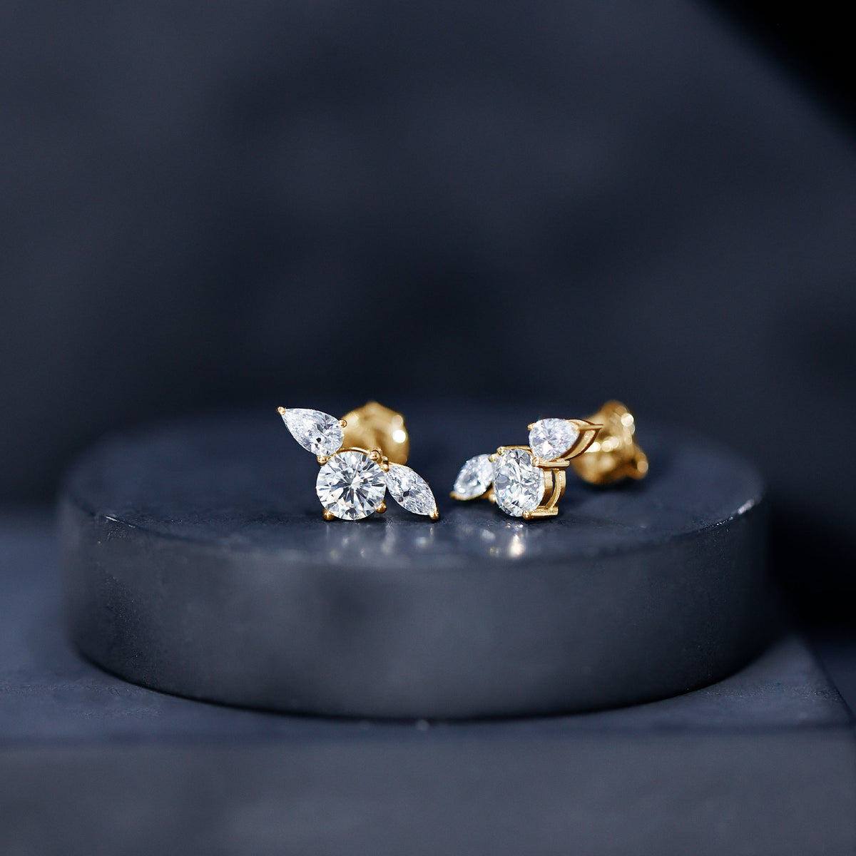 Unique Lab Grown Diamond Three Stone Stud Earrings for Women Lab - ( EF-VS ) - Rosec Jewels