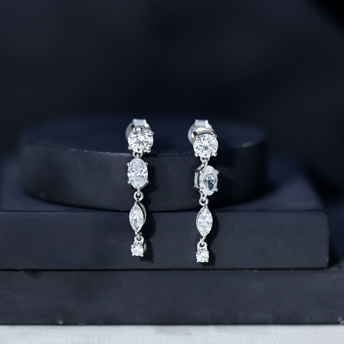 Multi Shape Lab Grown Diamond Dangle Earrings For Bride Lab - ( EF-VS ) - Rosec Jewels