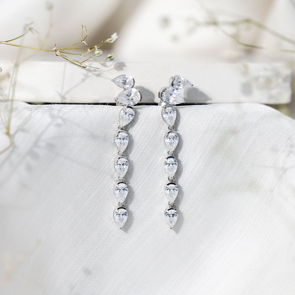 Pear Shape Lab Grown Diamond Dangling Earrings for Women Lab - ( EF-VS ) - Rosec Jewels