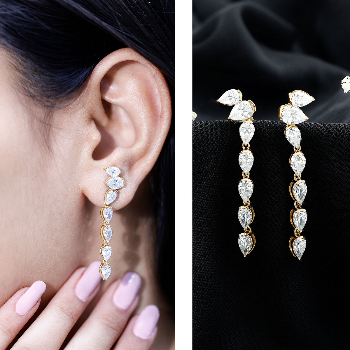 Pear Shape Lab Grown Diamond Dangling Earrings for Women Lab - ( EF-VS ) - Rosec Jewels