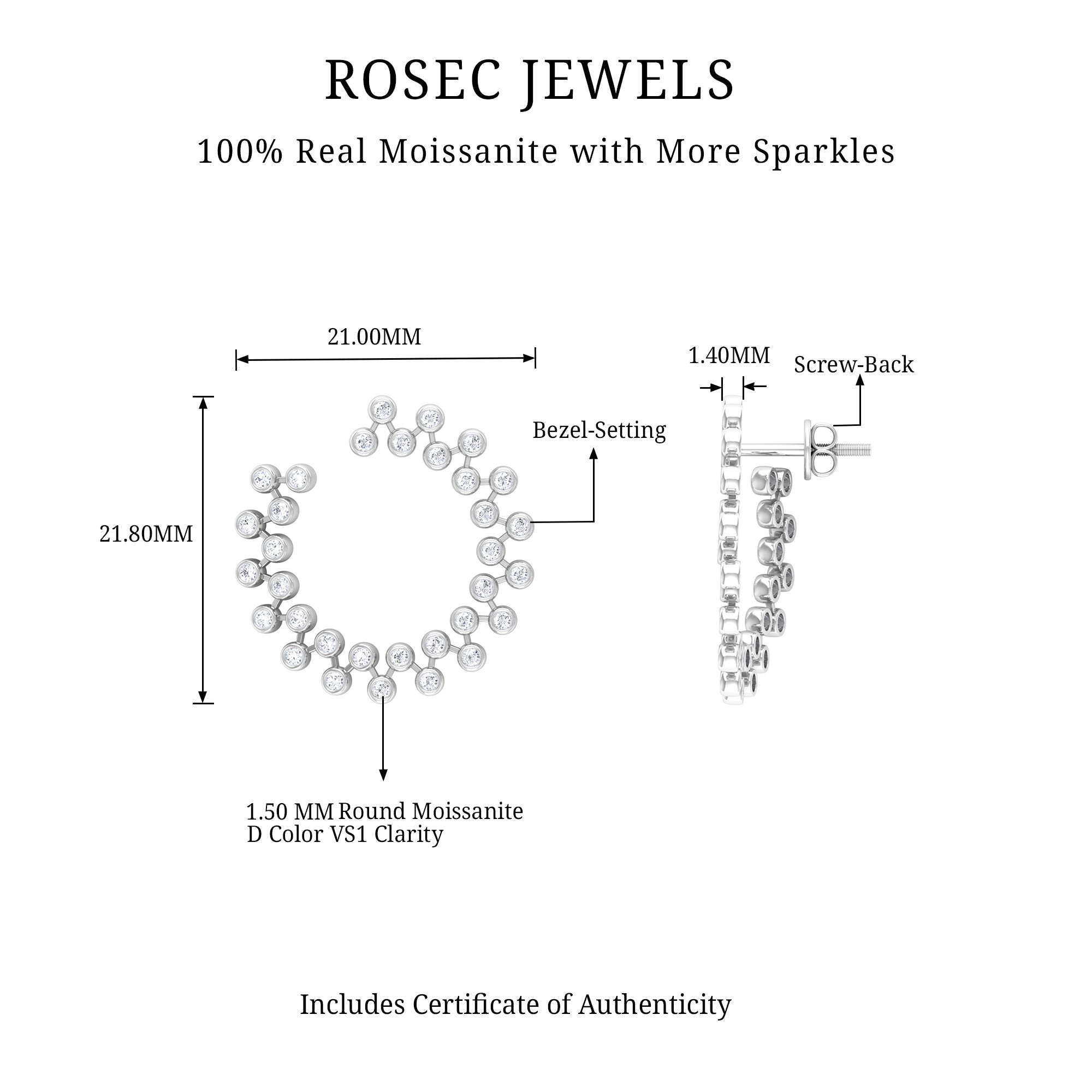 1.75 CT Certified Moissanite Geometric Stud Earrings Moissanite - ( D-VS1 ) - Color and Clarity - Rosec Jewels