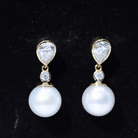 Real Freshwater Pearl and Moissanite Drop Earrings Freshwater Pearl - ( AAA ) - Quality - Rosec Jewels