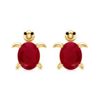 1.2 Carat Turtle Stud Earrings with Oval Cut Ruby AAA - Rosec Jewels