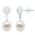 Genuine 6 Carat Freshwater Cultured Pearl Drop Earrings with Diamonds AAA - Rosec Jewels
