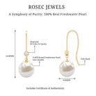 Real Freshwater Pearl Drop Earrings with Diamond AAA - Rosec Jewels