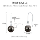 16 Carat Tahitian Black Pearl Dangling Earrings with Diamond AAA - Rosec Jewels