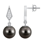 Art Deco Inspired Tahitian Pearl and Diamond Drop Earrings AAA - Rosec Jewels