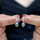 Art Deco Inspired Tahitian Pearl and Diamond Drop Earrings AAA - Rosec Jewels