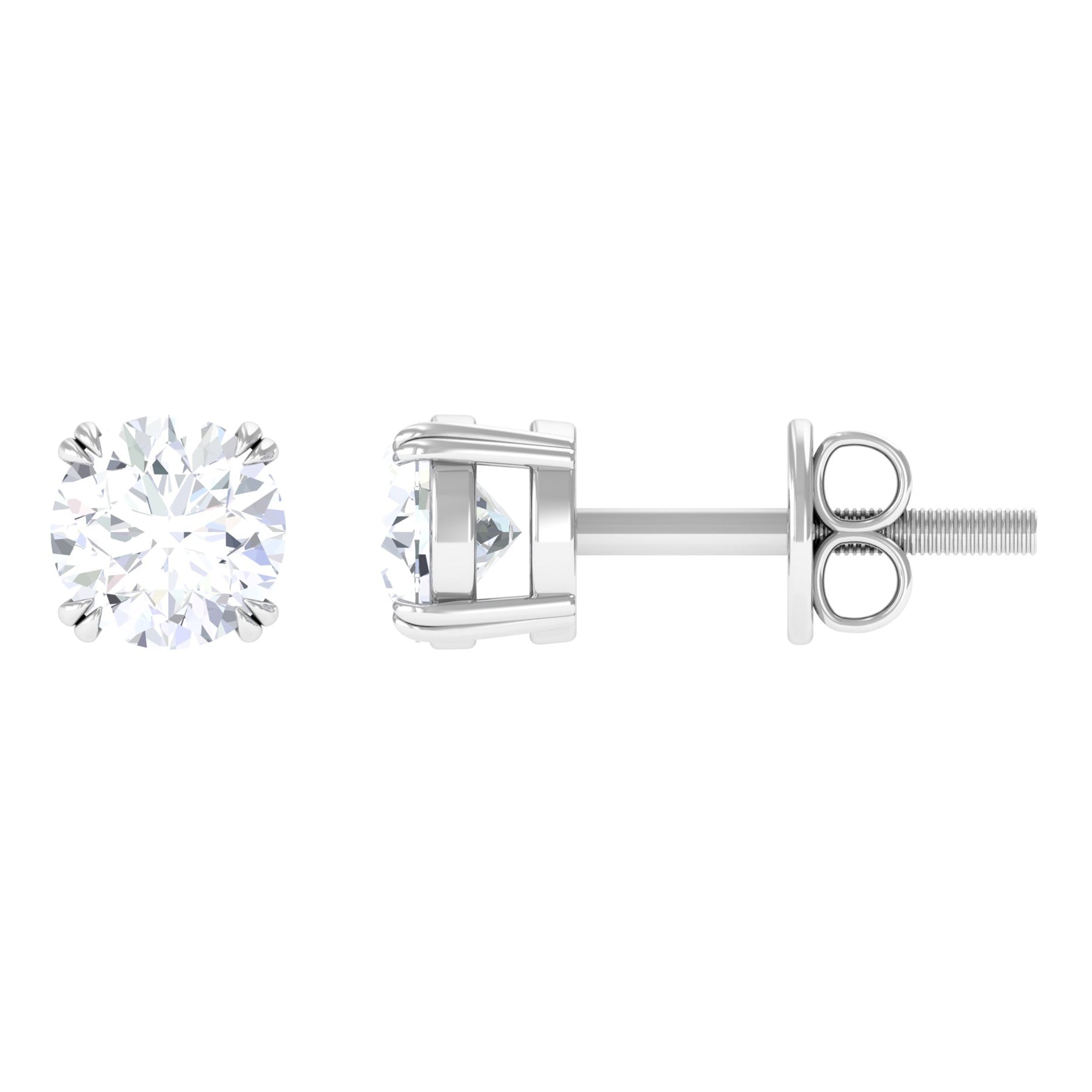 Simple Solitaire Simulated Diamond Stud Earring in Gold Zircon - ( AAAA ) - Quality - Rosec Jewels
