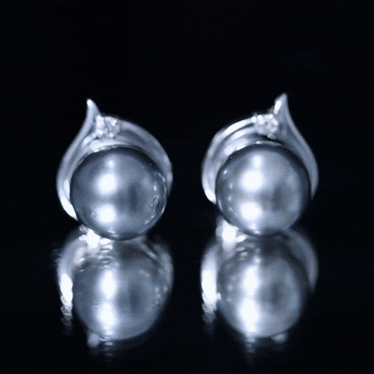 Cultured 15 Carat Tahitian Pearl Bridal Stud Earrings with Diamond AAA - Rosec Jewels