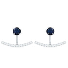 1.25 CT Blue Sapphire Classic Jacket Earrings with Diamond Blue Sapphire - ( AAA ) - Quality - Rosec Jewels