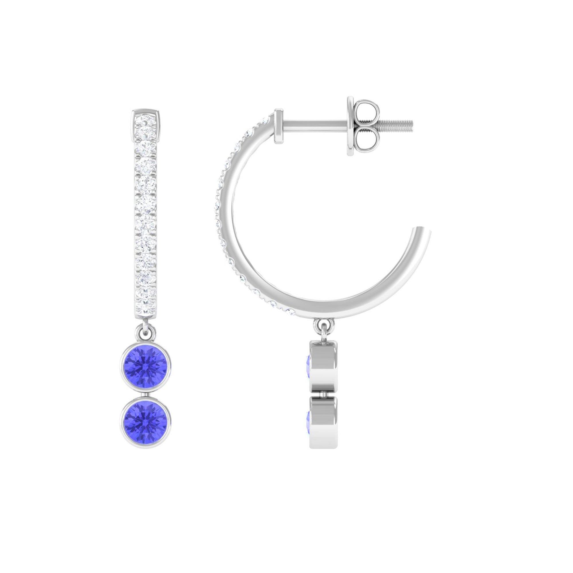 Rosec Jewels-1 CT Minimal Tanzanite and Diamond Hoop Drop Earrings