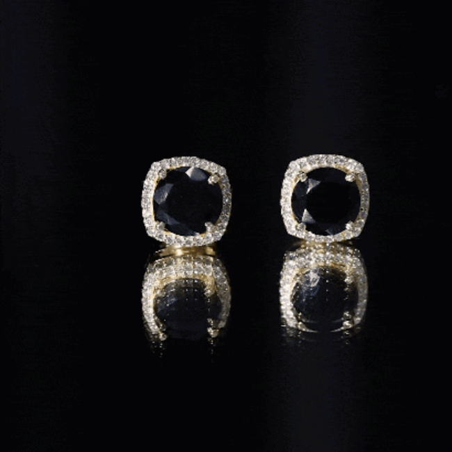 3 Carat Black Spinel Stud Earrings with Diamond Halo AAA - Rosec Jewels