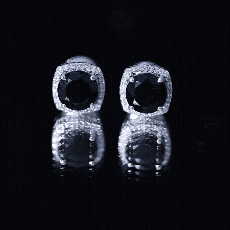 3 Carat Black Spinel Stud Earrings with Diamond Halo AAA - Rosec Jewels
