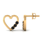 Open Heart Stud Earrings with 3 Lab Created Black Diamonds AAAA ( Synthetic ) - Rosec Jewels