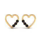 Open Heart Stud Earrings with 3 Lab Created Black Diamonds AAAA ( Synthetic ) - Rosec Jewels